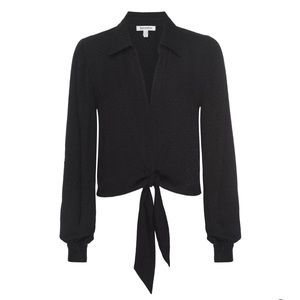 Good American Jacquard Tie Front Blouse